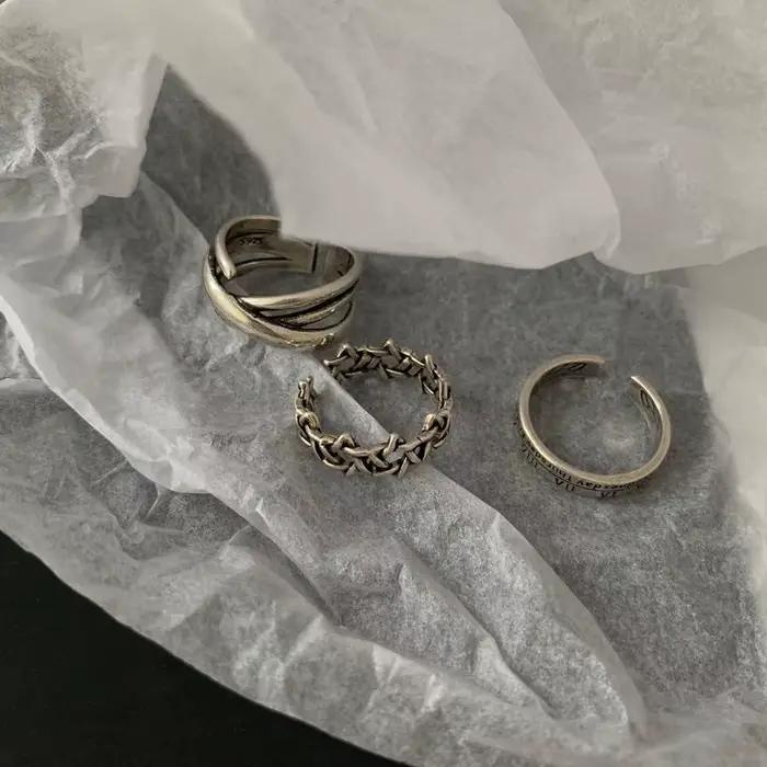 Bague de bénédiction en argent réglable pour hommes et femmes, bague de document, hip-hop, rétro, vintage, étoile, caractères chinois, croix, visage souriant