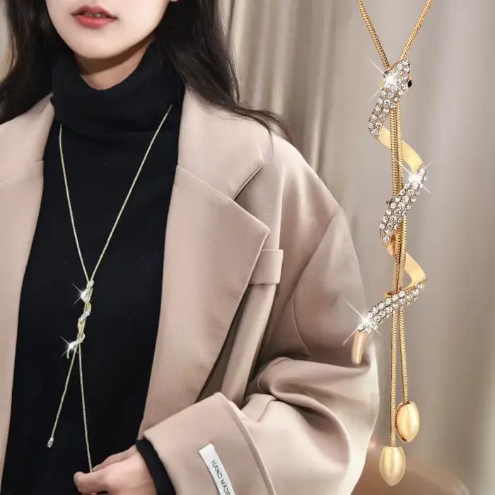 Mode femmes Collier Femme cristal Long Collier déclaration strass serpent pull chaîne colliers pendentifs pour Bijoux Bijoux