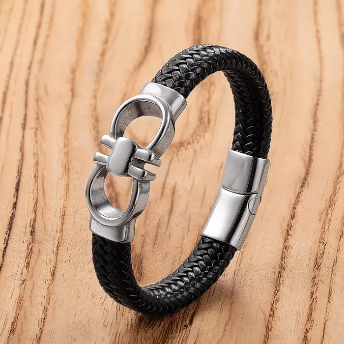 Bracelet en acier inoxydable Hip-Hop pour homme, ULen cuir vintage, bracelets tressés, cadeau de haute qualité, mode européenne et américaine
