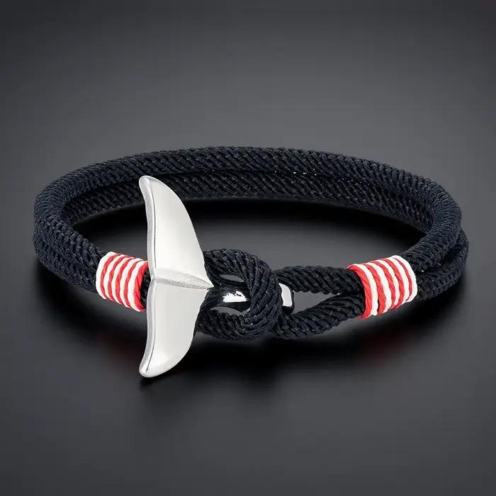 Bracelet Ancre Style Marine Fait Main en Corde avec Enroulement Queue de Baleine, Fermoir Sportif, Bijou Marin pour Hommes et Femmes, Cadeau