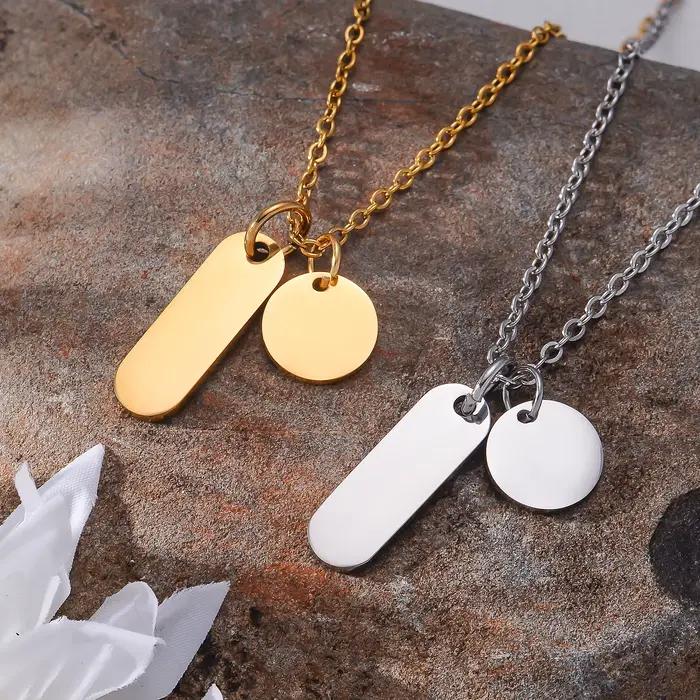 Collier personnalisé en acier inoxydable, pendentif rond rectangulaire avec nom et Date, pour amis et famille, bijoux personnalisés, cadeaux