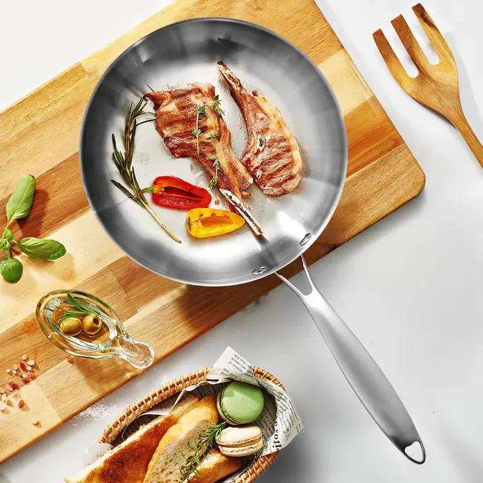 Poêle à frire en acier inoxydable 304, poêle antiadhésive, marmite à Steak frit, ustensiles de cuisine non revêtus pour cuisinière à gaz et cuisinière à Induction