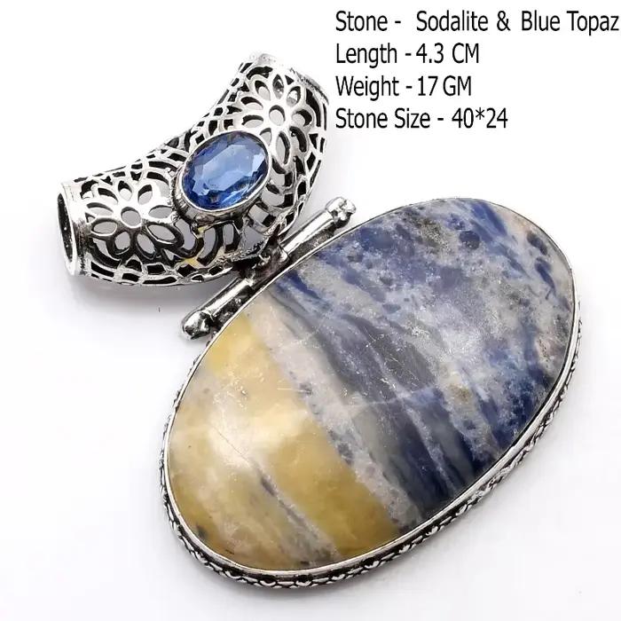 Pendentif en malachite, turquoise, topaze bleue, sodalite, agate, jaspe et onyx noir authentiques Elena, bijoux pour femme, cadeau