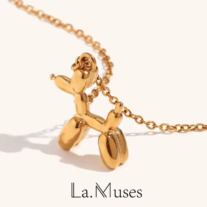 La.Muses – joli pendentif chiot tridimensionnel, chaîne o, une pièce, collier en acier inoxydable, bijoux pour femme sur le cou, décoration
