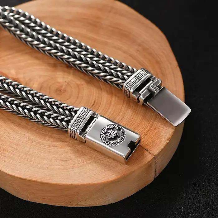 Prix d'usine, bracelet lourd en argent massif S925 100% véritable, tissé à la main, bracelet rétro pour homme, bijoux vintage personnalisés