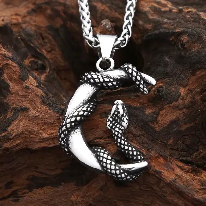 Collier Vintage avec pendentif la lune et serpent pour hommes et femmes, en acier inoxydable, Punk, créatif, mode, bijoux animaux, livraison directe, nouvelle collection