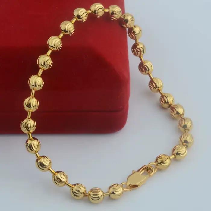 Bracelet de perles plaqué or Rose pour femmes et hommes, 5MM, chaînes de couleur jaune