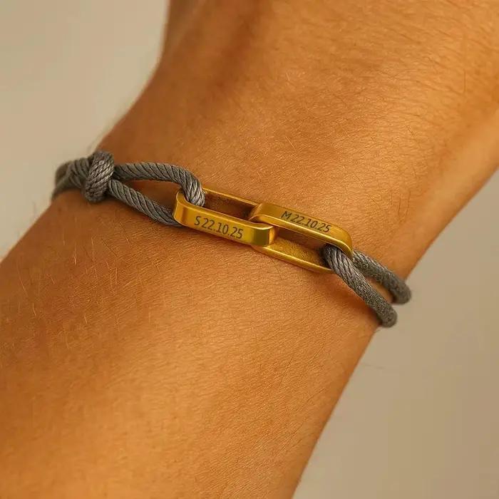 Bracelet de couple personnalisé avec 2 noms gravés – Bracelet d'amitié en corde réglable pour lui et elle, bijoux assortis minimalistes