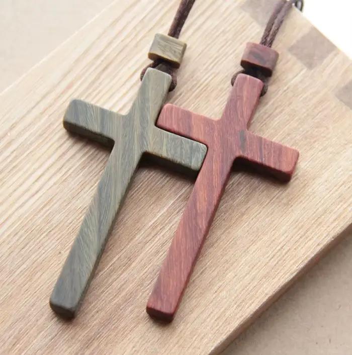 Collier croix en bois de santal chrétien, excavatrice en bois massif, artisanat chrétien, Rosarios catholiques de Jésus, Catolicos