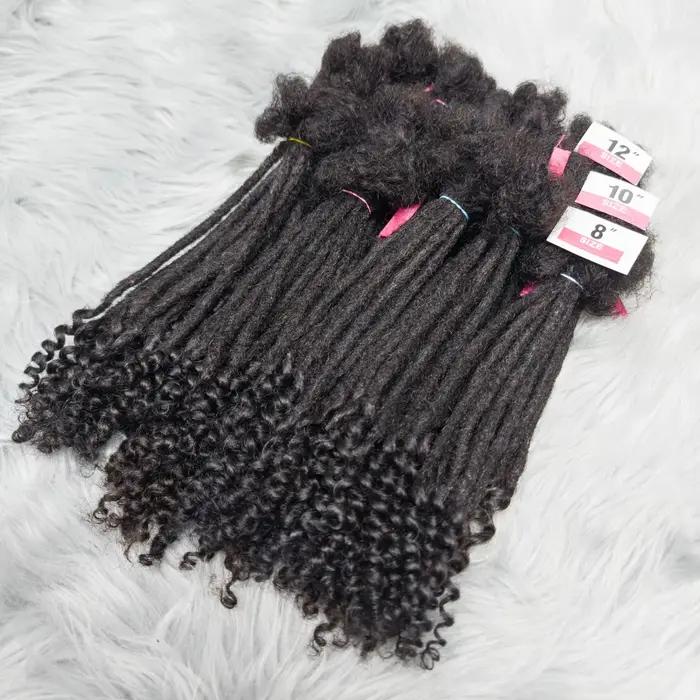 Extensions de dreadlock de cheveux humains naturels avec extrémités bouclées 8-12 pouces Extension de serrures de queue bouclée à la main pour femmes hommes 10 brins
