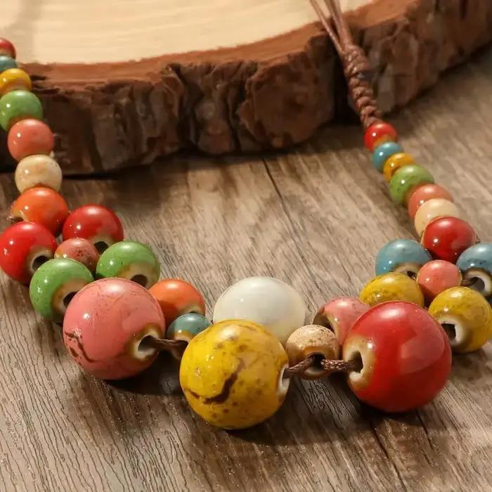 Collier en céramique coloré fait à la main, multicouche réglable, style Boho bohème, ras du cou, Style ethnique, bijoux perlés, Design de Niche