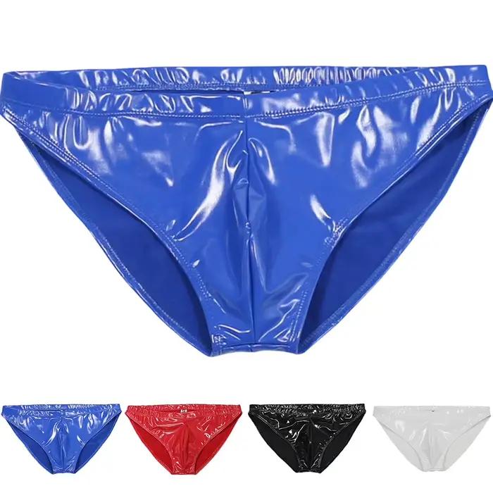 Sous-vêtements sexy pour homme en imitation latex, poche brillante, lingerie en cuir verni, culottes pour homme, mode, brillant, homme, caleçons ajustés