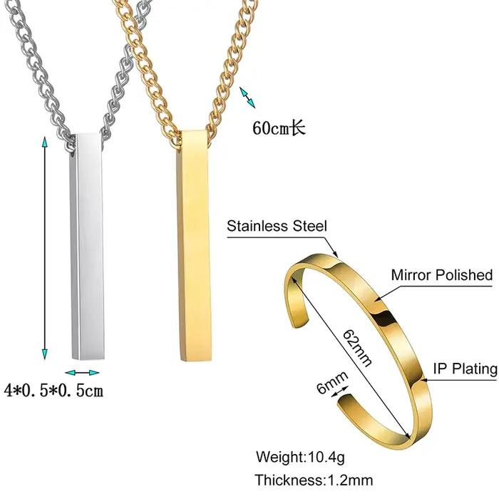 Ensemble de bijoux personnalisés avec nom gravé, collier, manchette, Bracelet, pour femmes et hommes, en acier inoxydable, pour Couples, cadeau de mariage