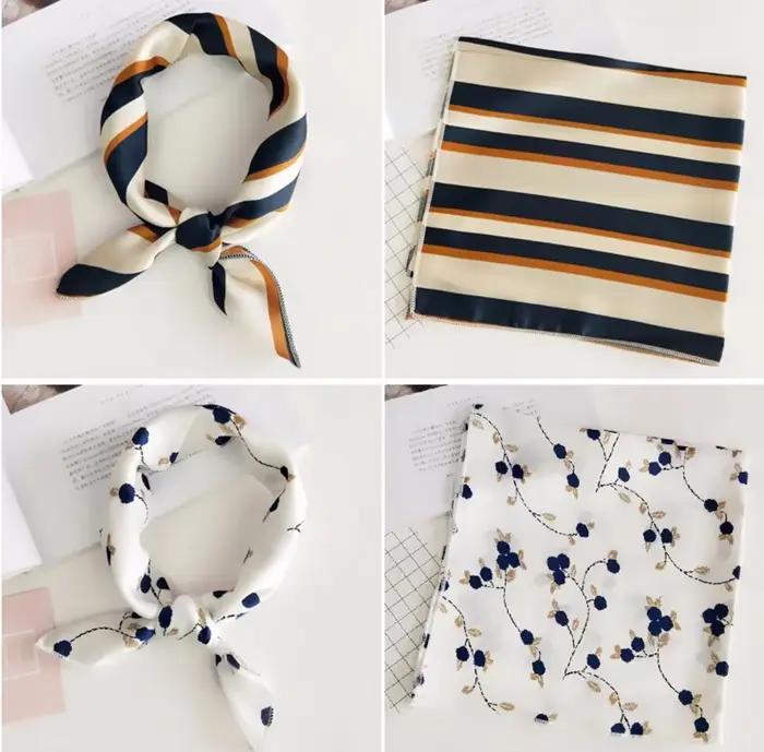 50x50 carré écharpe cheveux cravate bande pour fête d'affaires femmes élégant petit Vintage maigre rétro tête cou soie Satin écharpe présent