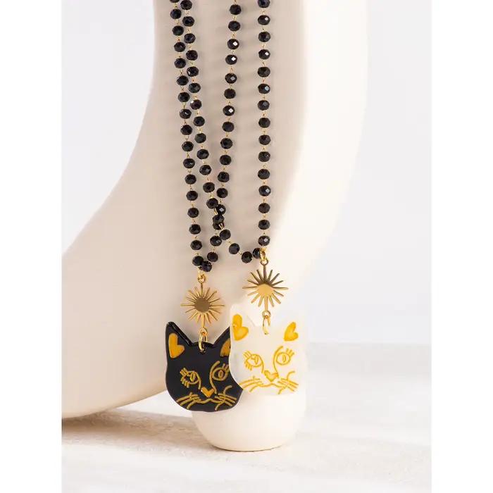Collier pendentif chat mignon, longue chaîne à breloque en acrylique pour femmes, bijoux en acier inoxydable de déclaration d'automne et d'hiver