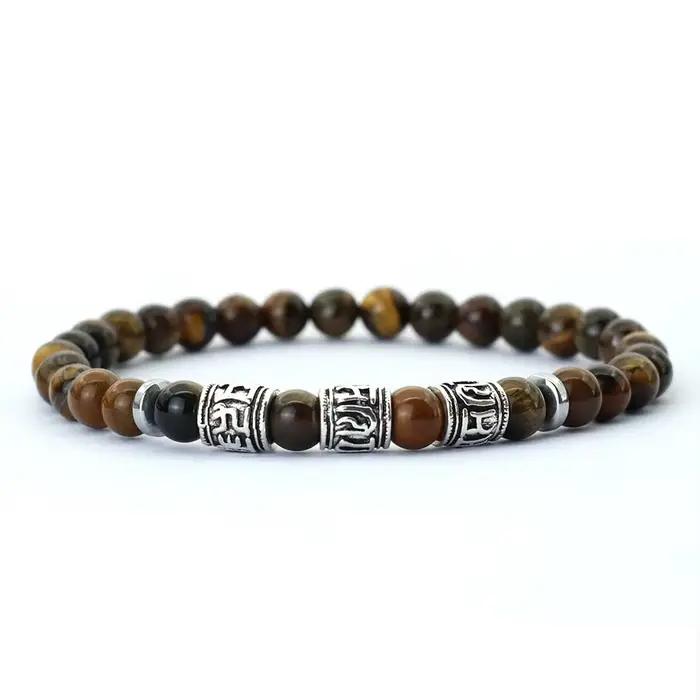 Noter Mantra Bracelet pour hommes 6mm Howlite lave yeux de tigre perles Braslet Viking accessoires Pulseras Para Hombre Tibet Braclet