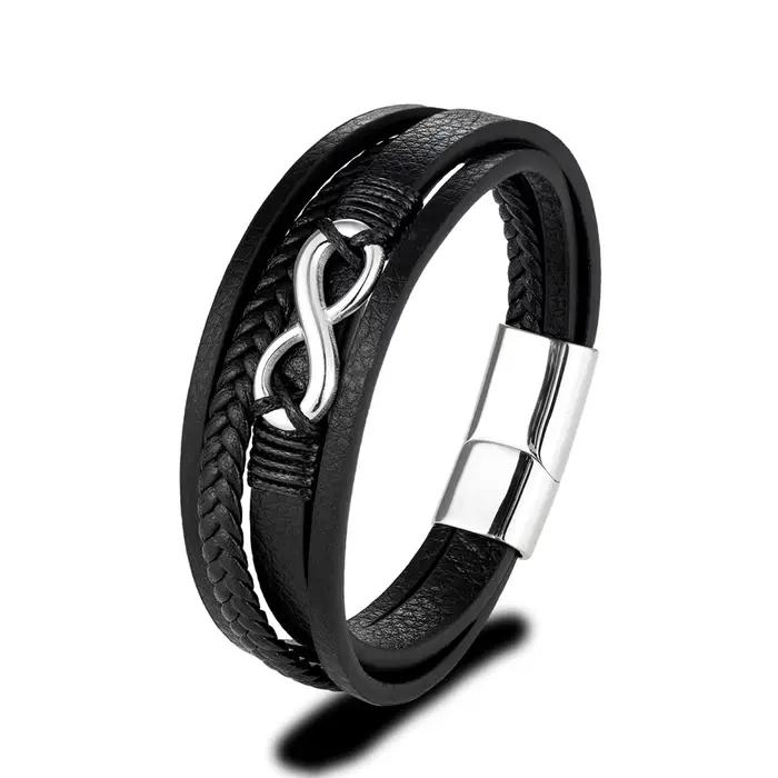 MKENDN classique hommes infini Bracelet tissé multicouche tressé en cuir Bracelets pour femme noir en acier inoxydable bijoux cadeaux