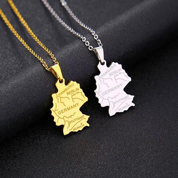 Collier pendentif carte allemande Deutschland ethnique en acier inoxydable, bijoux cadeau pour femmes et hommes