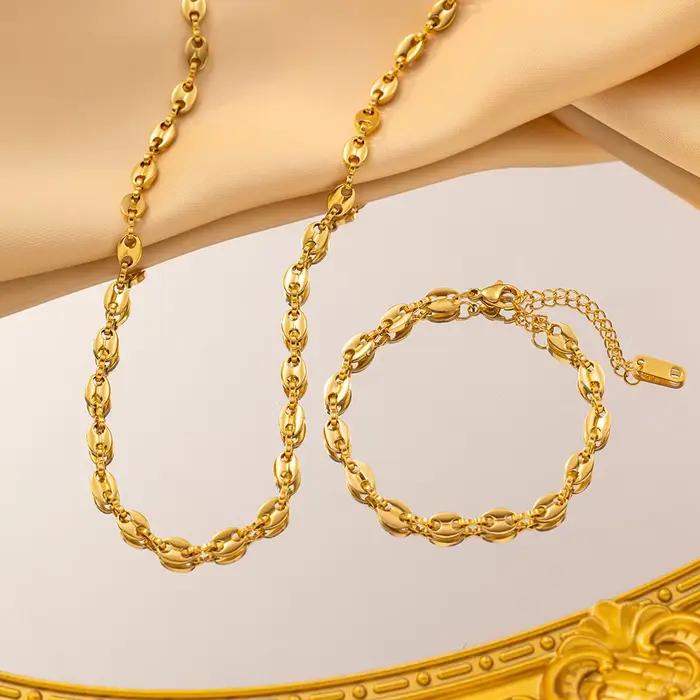 Ensemble collier et bracelet en acier inoxydable de luxe pour hommes et femmes, bijoux vintage plaqués or 18 carats en forme de nez de cochon