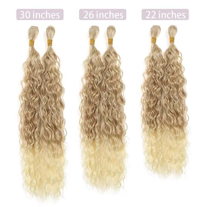 Cheveux longs bouclés blonds synthétiques, tresses en fibre organique, extensions de cheveux ondulés, degré de chaleur naturel, 22 po, 26 po, 30 po