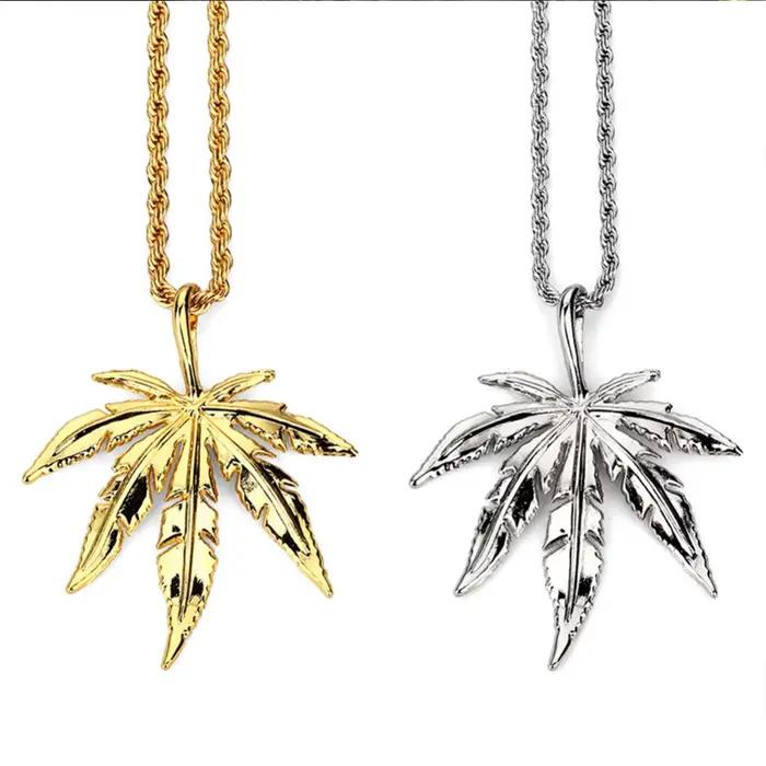 Colliers Hip Hop tendance en feuille de chanvre, chaînes à motif herbe, bijoux Hip Hop pour hommes et femmes, accessoires de streetwear quotidiens