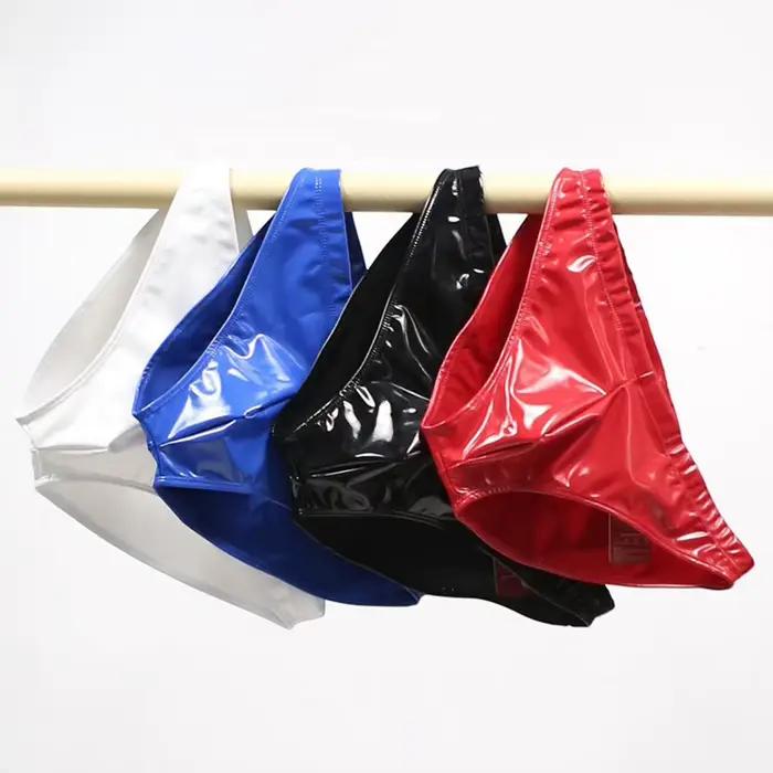 Sous-vêtements sexy pour homme en imitation latex, poche brillante, lingerie en cuir verni, culottes pour homme, mode, brillant, homme, caleçons ajustés