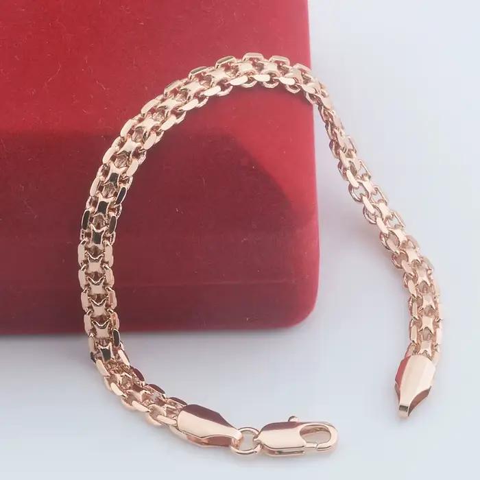 3mm 5mm de large hommes femmes 585 couleur or Rose tissage gourmette Bracelets chaînes bijoux