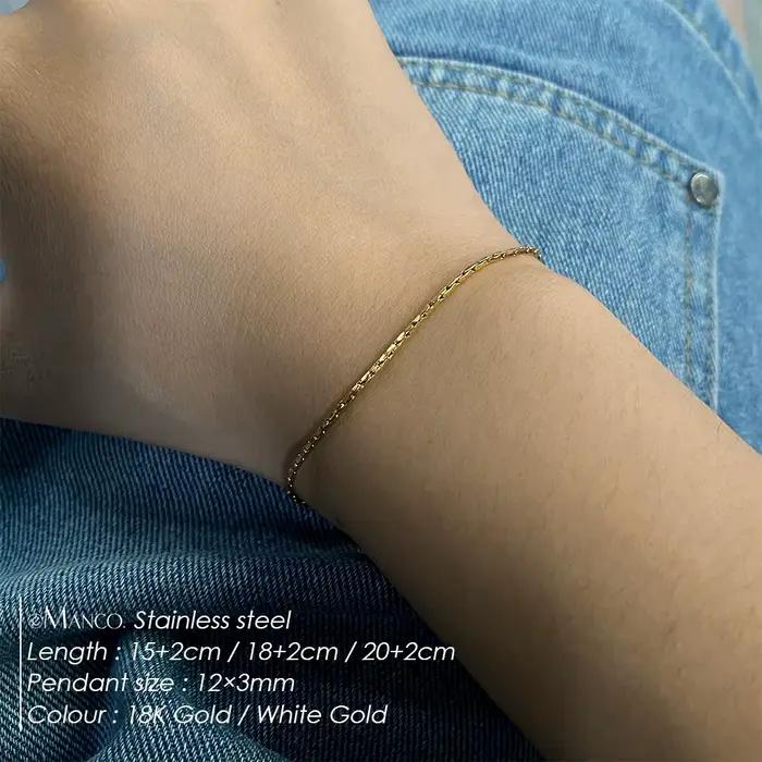 Bracelet en chaîne de fil martelé EManco 1,3 mm en or blanc, simple, pour homme, sans perte de couleur, étanche, bijou de main