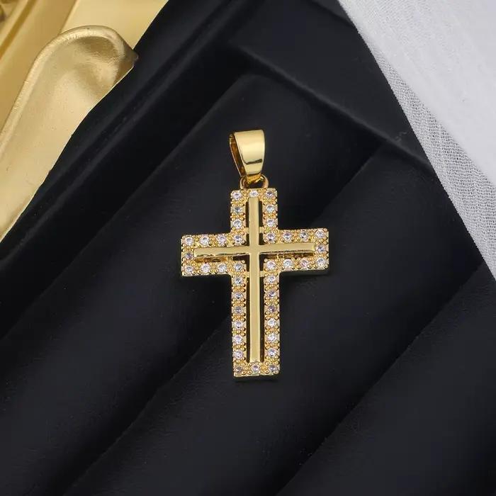 Juya bricolage 18K plaqué or véritable vente en gros breloques croix chrétienne pour la fabrication de bijoux pendentif chapelet religieux de noël fait à la main