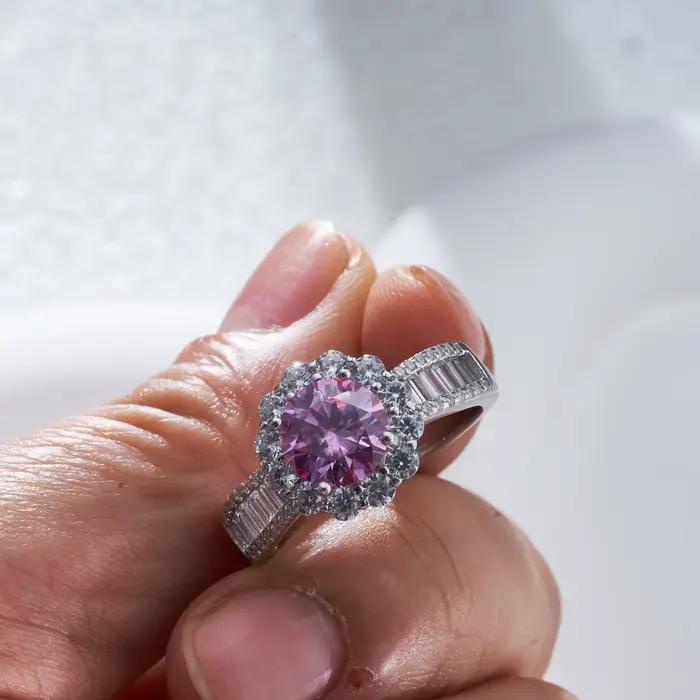 Bague moissanite rose carat 2 carats 8mm pour charme dame anniversaire commémoration magnifiques bijoux cadeaux 100% argent Sterling 925