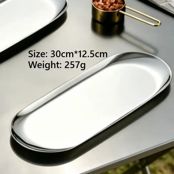 Plateau en acier inoxydable, porte-serviettes, plateau ovale, rangement pour bijoux de salle à manger, petit plateau plat plaqué or, plateau de rangement vintage