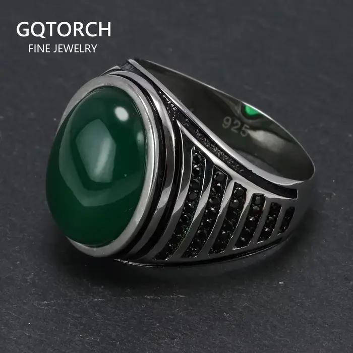 Bague vintage en argent 925 pour homme, bijou en pierre naturelle, onyx noir, dinde