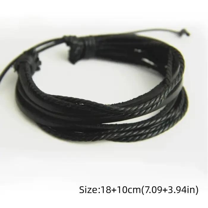 Bracelet en cuir tressé à la main, style décontracté, multi-couches, à lacets, pour homme