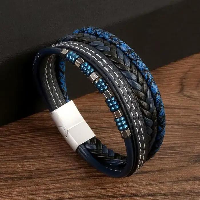 Classique nouveau Bracelet en cuir pour hommes 19/21/23 cm multicouche en cuir hommes Bracelets de perles bijoux de mode en gros livraison directe