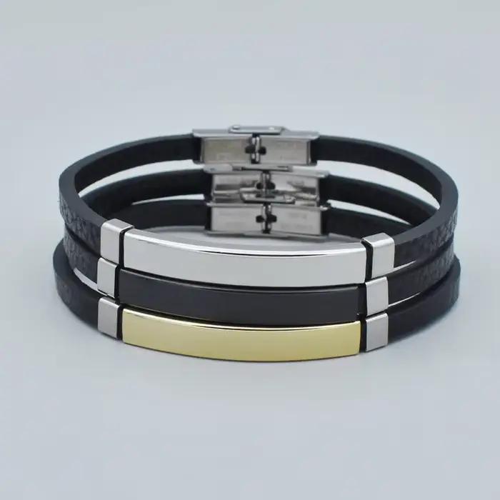 Bracelet en cuir pour hommes, bijou tendance en acier inoxydable, fait à la main, breloque, cadeau pour petit ami et mari