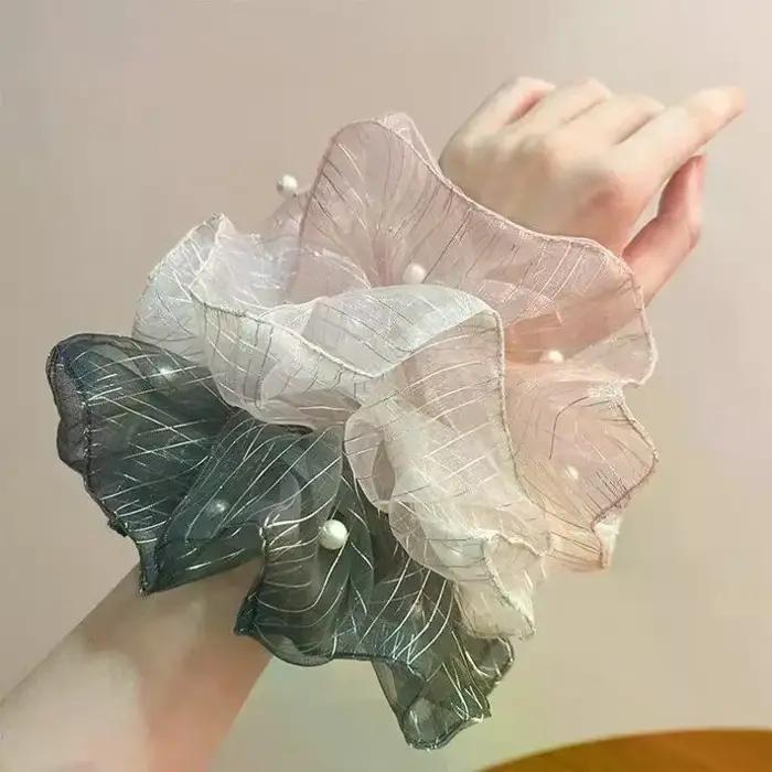Élégante attache-cheveux en fausses perles à bord festonné, élastique durable pour queue de cheval, idéale pour mariages, fêtes nuptiales et demoiselles d'honneur