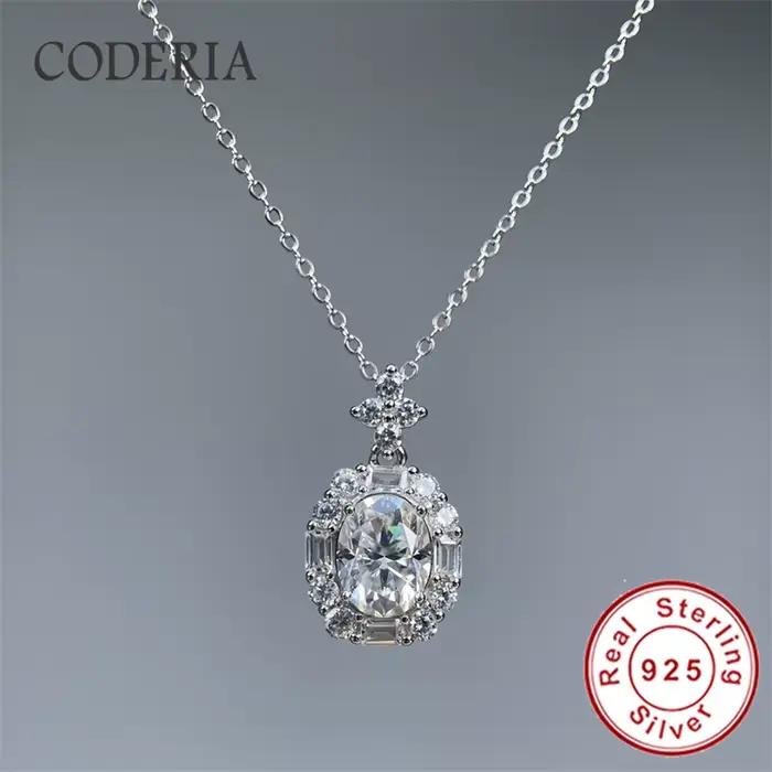 Collier en moissanite ovale 2CT 7x9mm pour femmes, testé comme un diamant, en argent sterling 925 plaqué or blanc 18 carats, avec chaîne pendentif