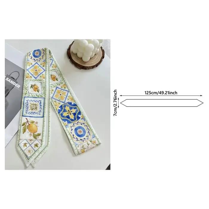 Écharpe en ruban de soie satiné polyvalente, tendance, longue, fine, étroite, cravate pour cheveux, sangle de sac florale fraîche pour femmes