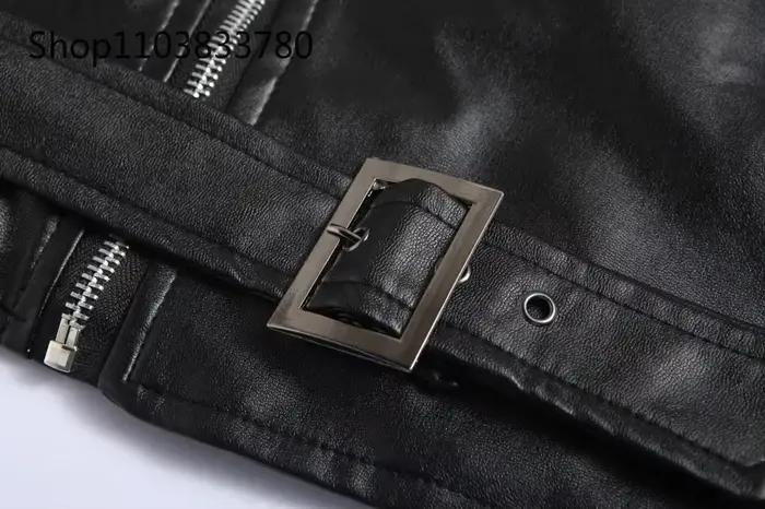 Veste de moto en cuir PU pour hommes, manteau en cuir Slim Fit, couleur unie, col rabattu, vêtements d'extérieur pour moto, Streetwear 4XL