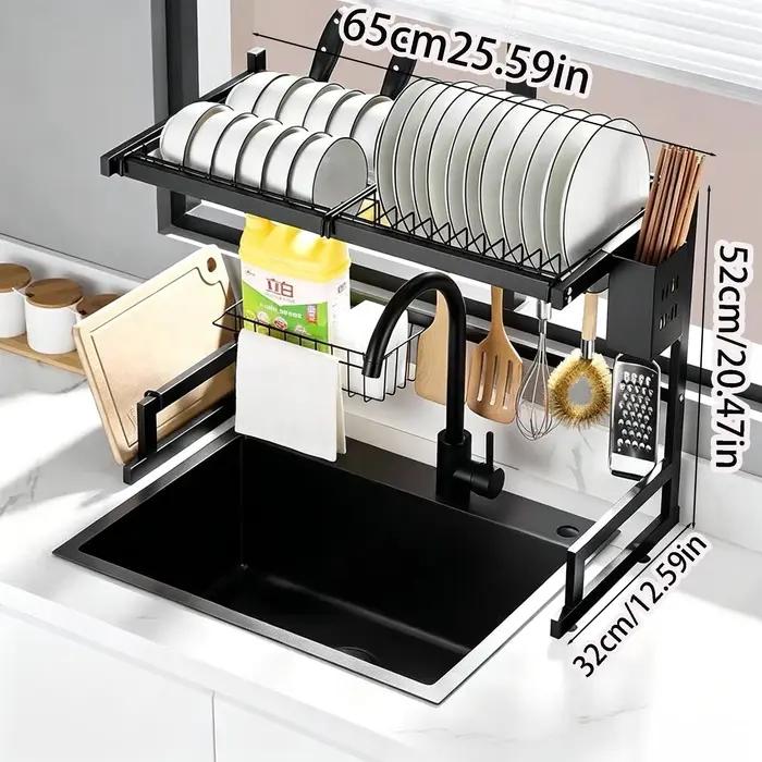 Égouttoir de style plateau, Égouttoir multifonctionnel grande capacité, Égouttoir de rangement au-dessus de l'évier, Égouttoir de rangement pour évier, Fournitures de rangement et d'organisation, Orga