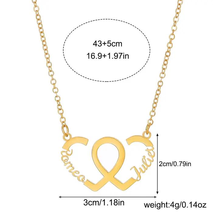 Collier personnalisé avec ruban à double nom, pendentif personnalisé avec deux noms, acier inoxydable doré, cadeau pour elle