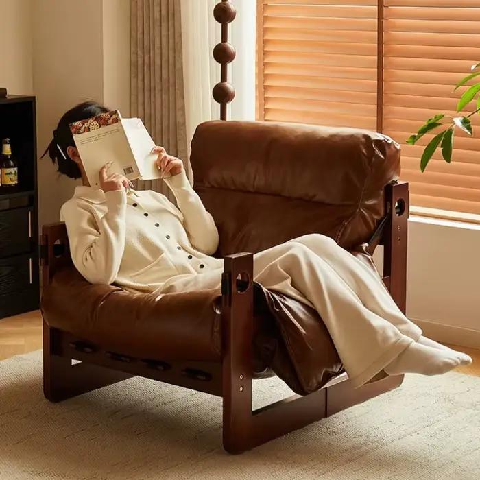 Fauteuils inclinables en cuir pour salon, fauteuils d'appoint relaxants de style nordique, canapé confortable, fauteuil de balcon