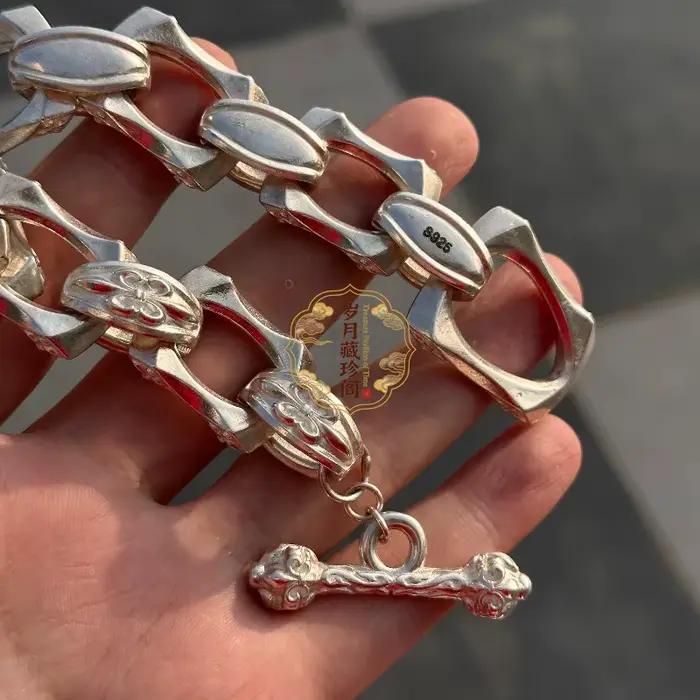 Bracelet vintage tibétain en argent sculpté à la main, style européen et américain, bijou tendance, cadeau idéal pour femmes et hommes