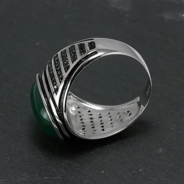 Bague vintage en argent 925 pour homme, bijou en pierre naturelle, onyx noir, dinde