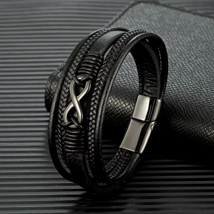 MKENDN classique hommes infini Bracelet tissé multicouche tressé en cuir Bracelets pour femme noir en acier inoxydable bijoux cadeaux