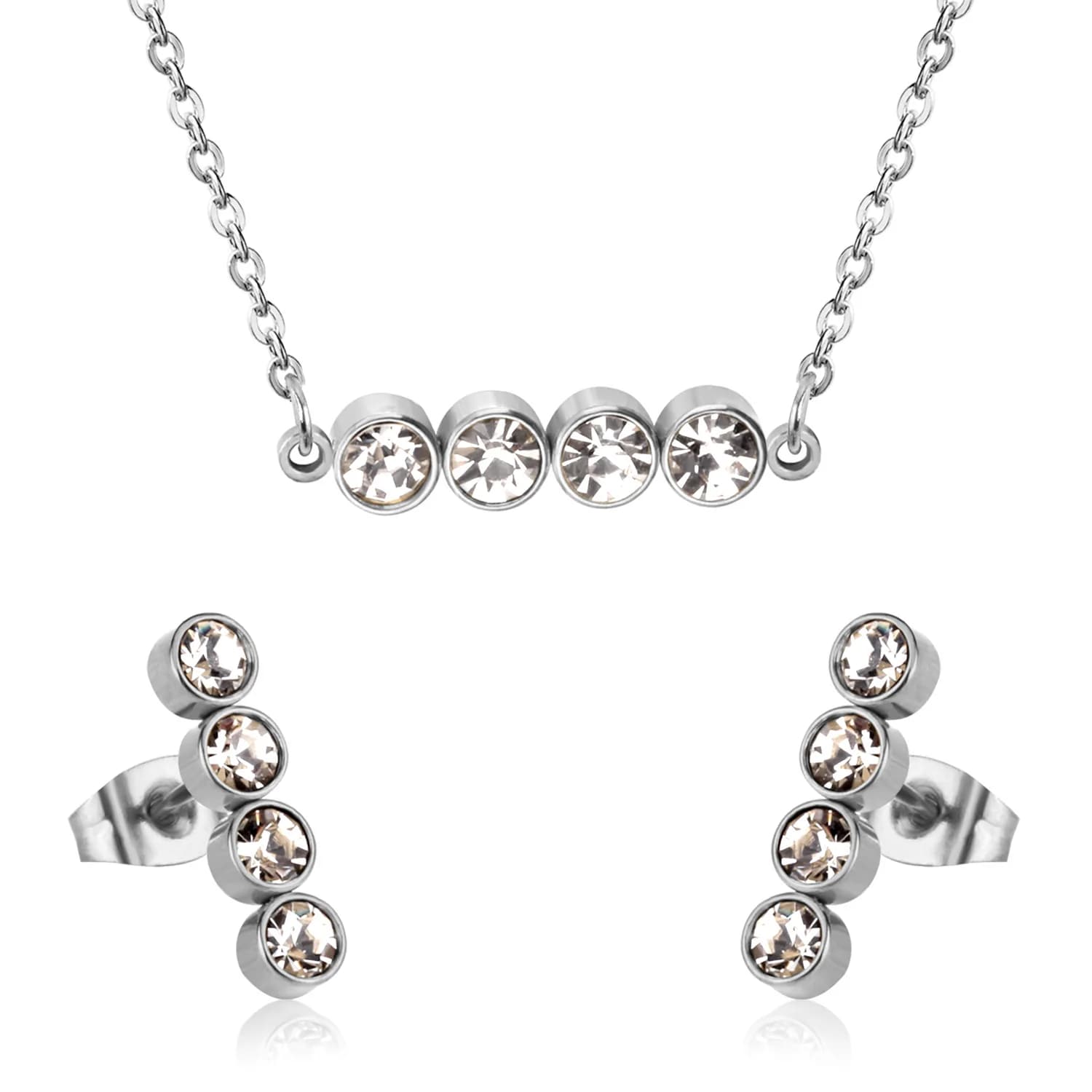 LUXUSTEEL-Ensemble de Bijoux CZ en Acier Inoxydable, Collier avec Pendentif Rond pour Documents Doré
